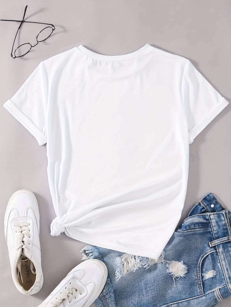 Herz-Print Kurzarm-T-Shirt für Damen