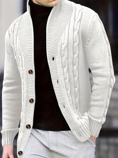 Victor | Zopfstrickjacke mit Knöpfen in Weiß