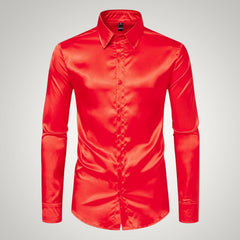 Tobias | Herren Festliches Satin Gerades Hemd in Rot