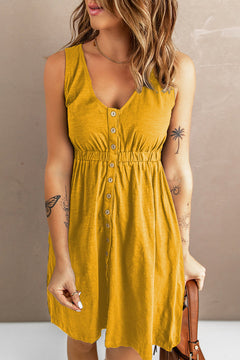 Ärmelloses Sommerkleid mit Knöpfen für Damen in Gelb