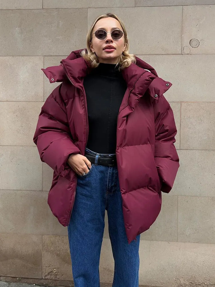 Puffer-Winterjacke mit Kapuze für Frauen
