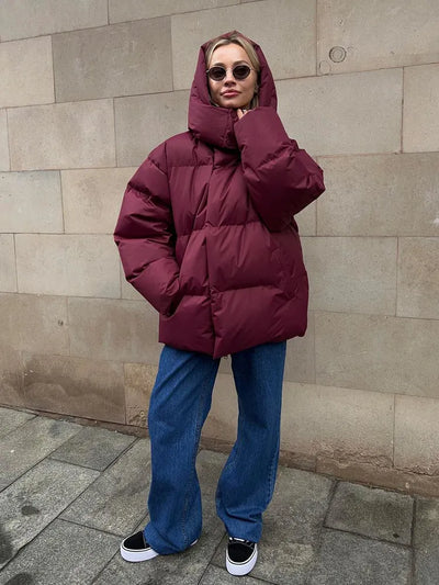Puffer-Winterjacke mit Kapuze für Frauen