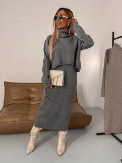 Nella - Warmes Kleid - Rollkragenpullover in Grau