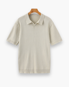 Herren Elegantes Geripptes Poloshirt | Klassisch in Elfenbein