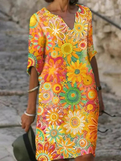 V-Ausschnitt Florales Midikleid für Damen