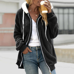 WarmUp Kuschelige Kapuzenjacke mit weitem Schnitt in Schwarz