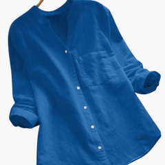 Lockere Hemdbluse für Damen - Langarm, Stehkragen & Casual in Hellblau