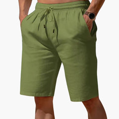 Herren Leinen Sommer Shorts mit Kordelzug und Taschen in Grün
