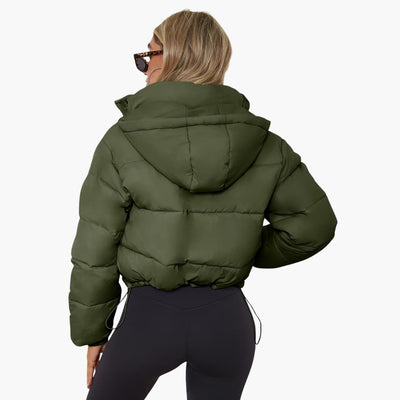 Damenkurze Jacke mit Kapuze und Reißverschluss