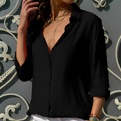 Odelia - Langärmlige Satinbluse für Damen in Schwarz