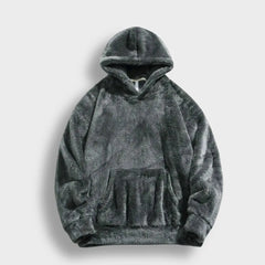 Sophie | Damen Hoodie weich & flauschig modern getragen in Dunkelgrau