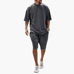 Herren Sommer Zweiteiler mit Kordelshorts und Oversize Shirt in Grau