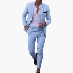 Herren Anzug Zweiteiler aus Wollmischung mit Slim Fit Schnitt in Himmelblau