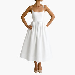 Midikleid Ärmelloses - Sommerkleid für Damen mit Faltenrock in Weiß