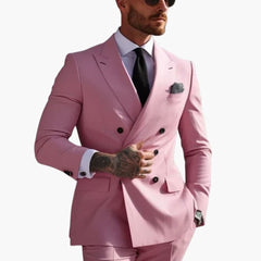 Zweiteiliger Herrenanzug mit zweireihigem Sakko und Spitzfacon in Rosa