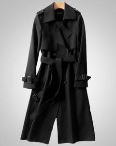 Elisabeth | Damen Klassisches Karomuster Trenchcoat in Schwarz