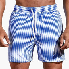 Herren Boardshorts mit Streifen und elastischem Bund in Blau