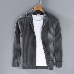 Herren Strickjacke Mit Reißverschluss | Geripptes Design Für Alltag in Dunkelgrau