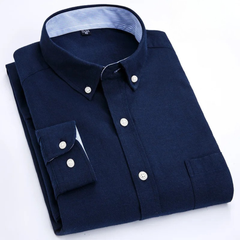 Edison - Premium-Langarmhemd mit Knopfleiste in Marineblau