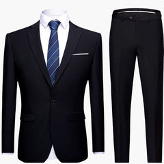 Herren Zweiteiler Anzug mit Blazer und flacher Front Hose in Schwarz