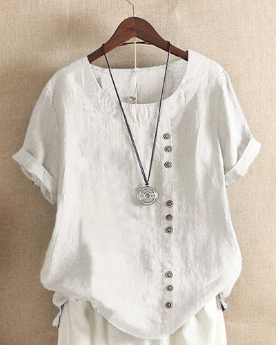 Zayla - Unifarbenes Kurzarm-Bluse mit Rundhalsausschnitt