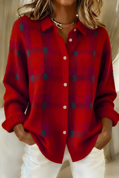 Anna – Weiche Strickjacke mit Karomuster in Rot