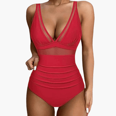 Badeanzug mit Mesh für Damen – sexy Einteiler High Waist in Rot