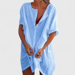 Sabina | Damen Lockeres Knopfleiste Shorts Strand Überwurf Kleid in Blau
