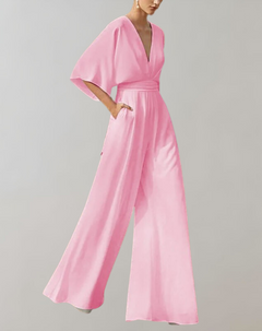 Melanie | Lässiger Jumpsuit mit weiten Beinen in Rosa
