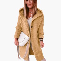 Damen Kapuzen Strickjacke mit offenem Schnitt und langen Ärmeln in Braun