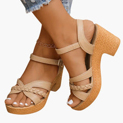 Sandalen Damen - Orthopädische Keilsandalen mit Fußbett in Kamel