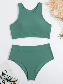 Zweiteiliges Sport-Badeanzug-Set für Damen in Grün
