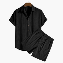 Zweiteiliges Cord-Set mit Kurzarmhemd - Herren Outfit in Schwarz