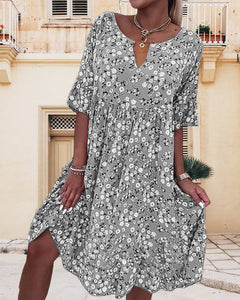 Annalena - Kleid - Blumenmuster in Grau
