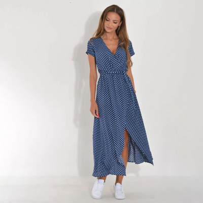 V-Ausschnitt Bedrucktes Kleid mit Schlitz für Damen