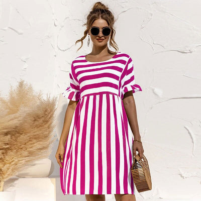 Daria - Sommerkleid Mit Rundhalsausschnitt Und Streifen Für Damen