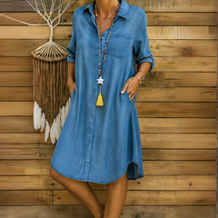 Ingrid™ | Bequemes Jeanshemdkleid in Blau