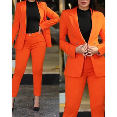 Zweireihiges Set aus Blazer und Hose für Frauen in Orange
