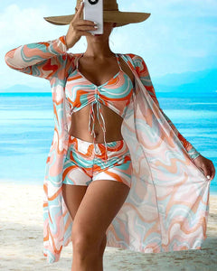 Erica® | Stilvolles 3-teiliges Bikini-Set mit Blumenmuster in Orange