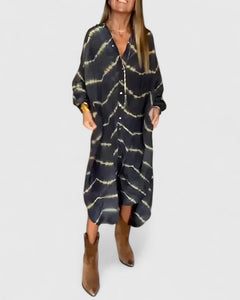 Robin | Durchgeknöpft Batik Midi Hemdblusenkleid in Schwarz
