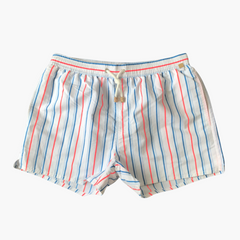 Gestreifte Herren-Badeshorts - mit Tunnelzug und Seitentaschen in Weiß