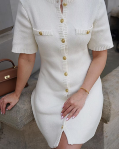 Zavanna - Kurzärmliges Wollkleid mit Strickmuster in Weiß