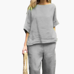 Zweiteiler Set Damen - Crop Top & Cropped Hose für den Sommer in Grau