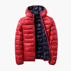 Damen Steppjacke mit Kapuze und Wendefunktion in Rot / Schwarz