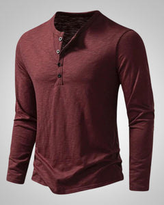 Peter | Herren Slim Fit Langarm Henleyshirt in Burgund