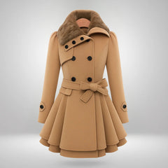 Yena™ | Schicker Trenchcoat mit veganem Pelz in Beige