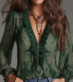 Taviana - Bluse mit weicher Haptik und Rüschen-Details in Grün