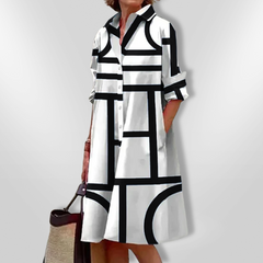 | Geometrisches Muster Midi Kleid in Schwarz