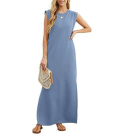 Romaisa | Lässiges langes Kleid mit Schlitz und bügelfrei in Indigo