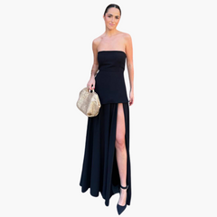 Schulterfreies Abendkleid für Damen - Maxi mit hohem Schlitz in Schwarz